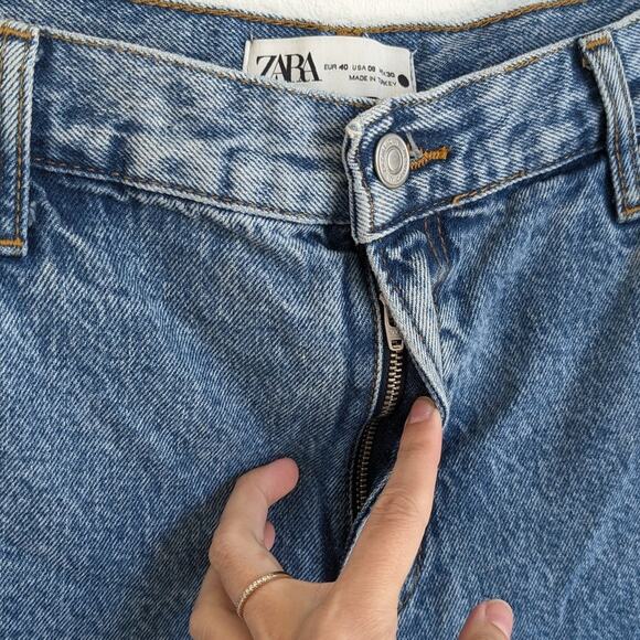 Zara Blue Denim High-rise Straight Wide Loose Leg Jeans, size 29 - Picture 3 of 10